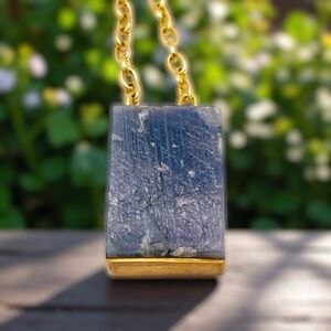 Fabulous Genuine Labradorite Gemstone Pendant Necklace With Gold Chain Estate